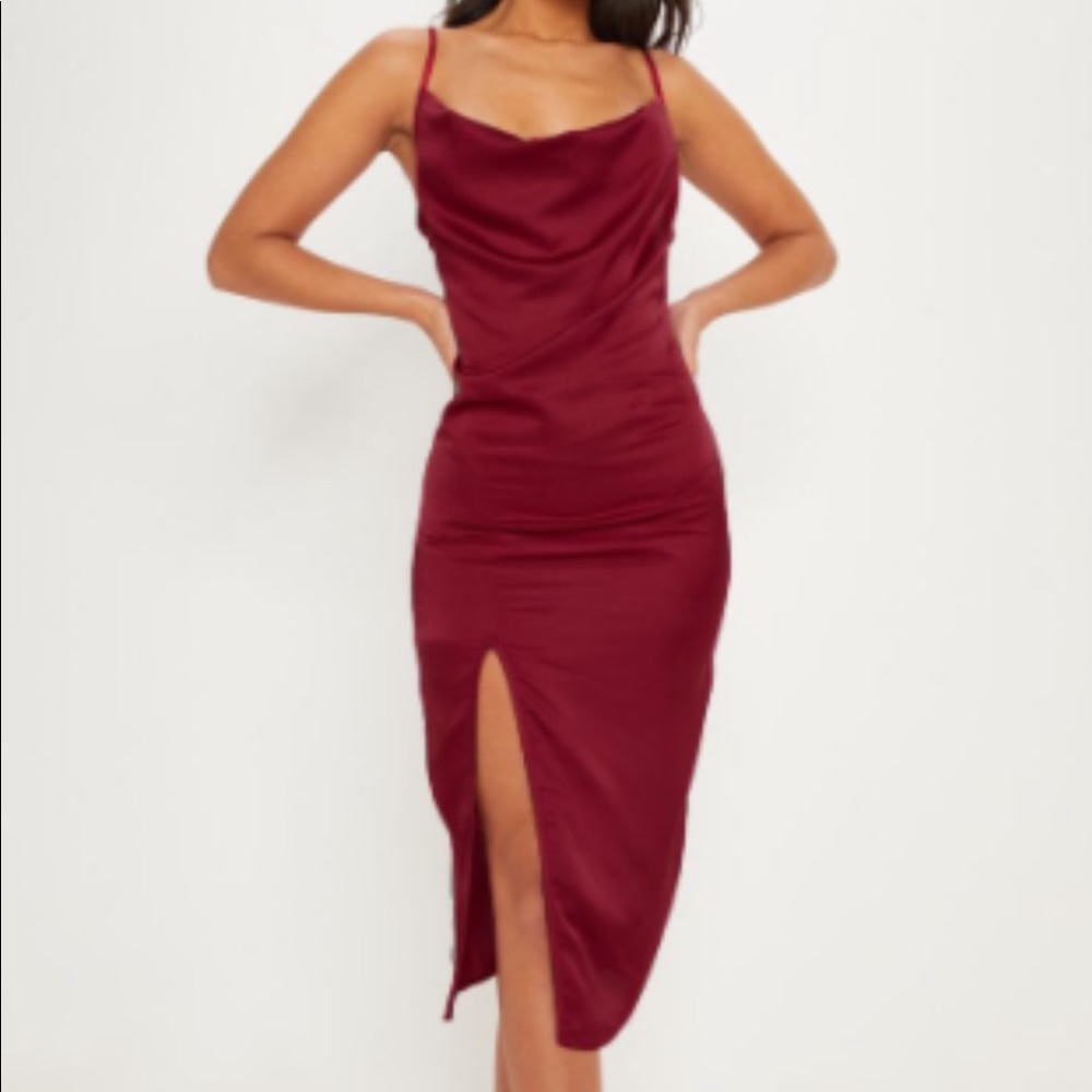 Pretty little thing maroon cowl midi dress